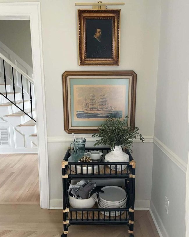Black Spindles White Stairs Gold Accents
