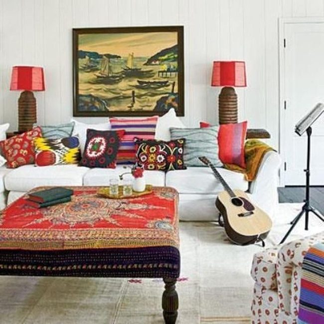 Red Lamps, Patterned Pillows, Creative Spirit