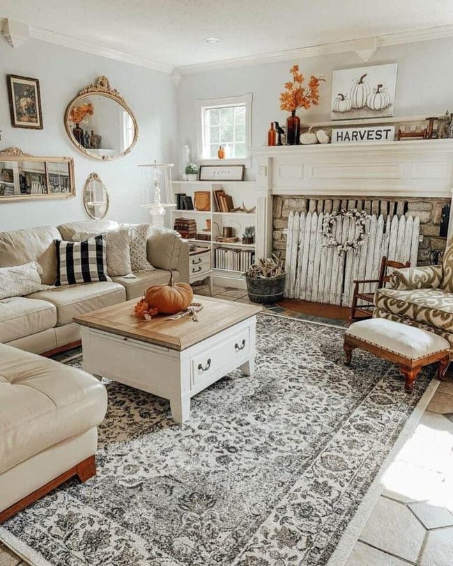 Cream Sofa With Fenced Fireplace