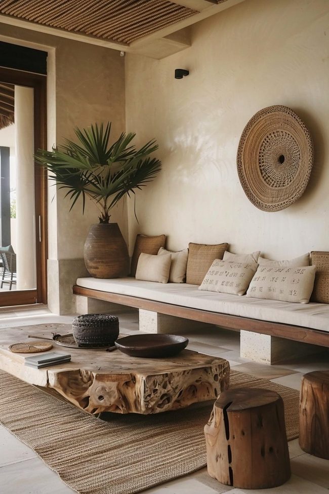 Layered Wood, Stone, Leather Living