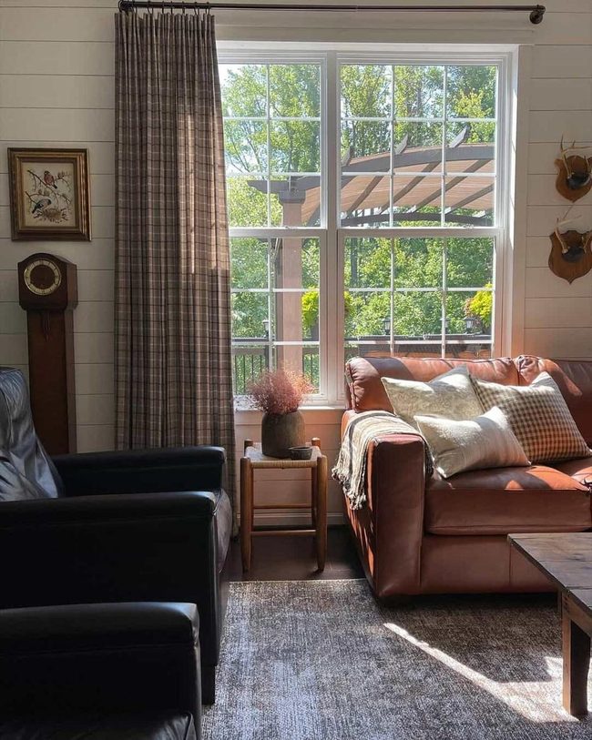 Red Plaid Curtains Meet White Shiplap