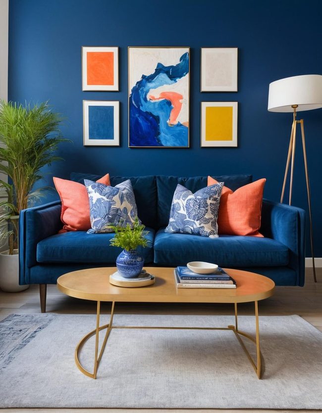 Deep Blue Statement Wall