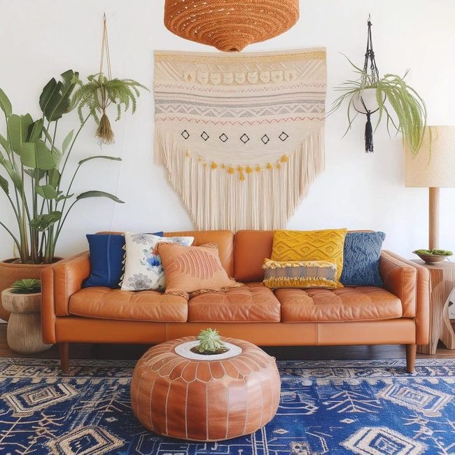 Cognac Leather Meets Global Textiles