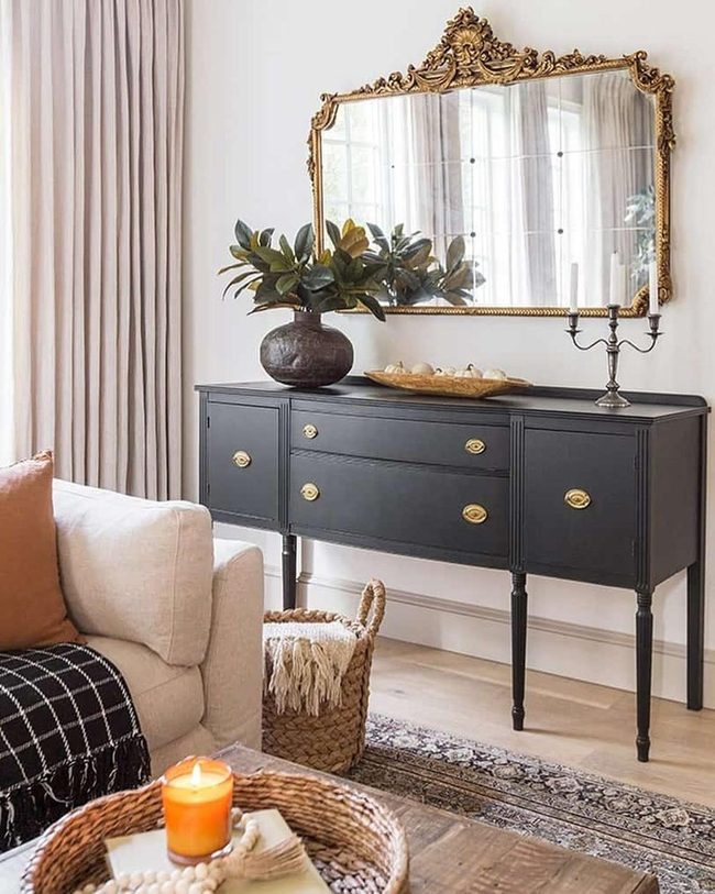 Black Sideboard Gold Hardware Statement