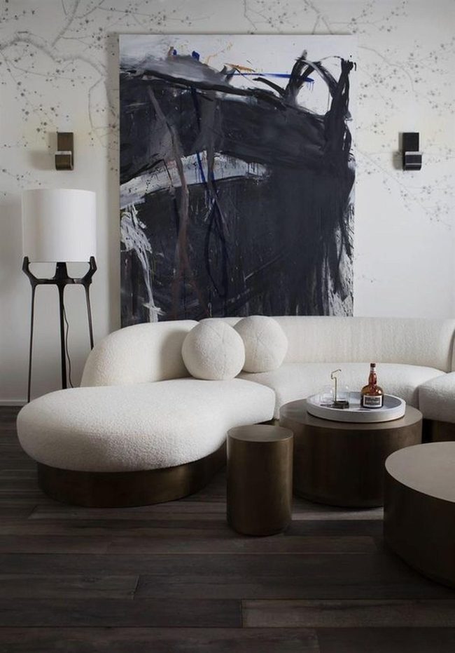 Curved White Seating Dark Wood Floors