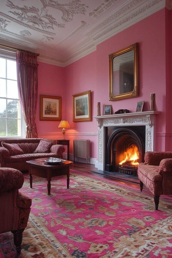 Deep Pink Walls With Ornate Elegance