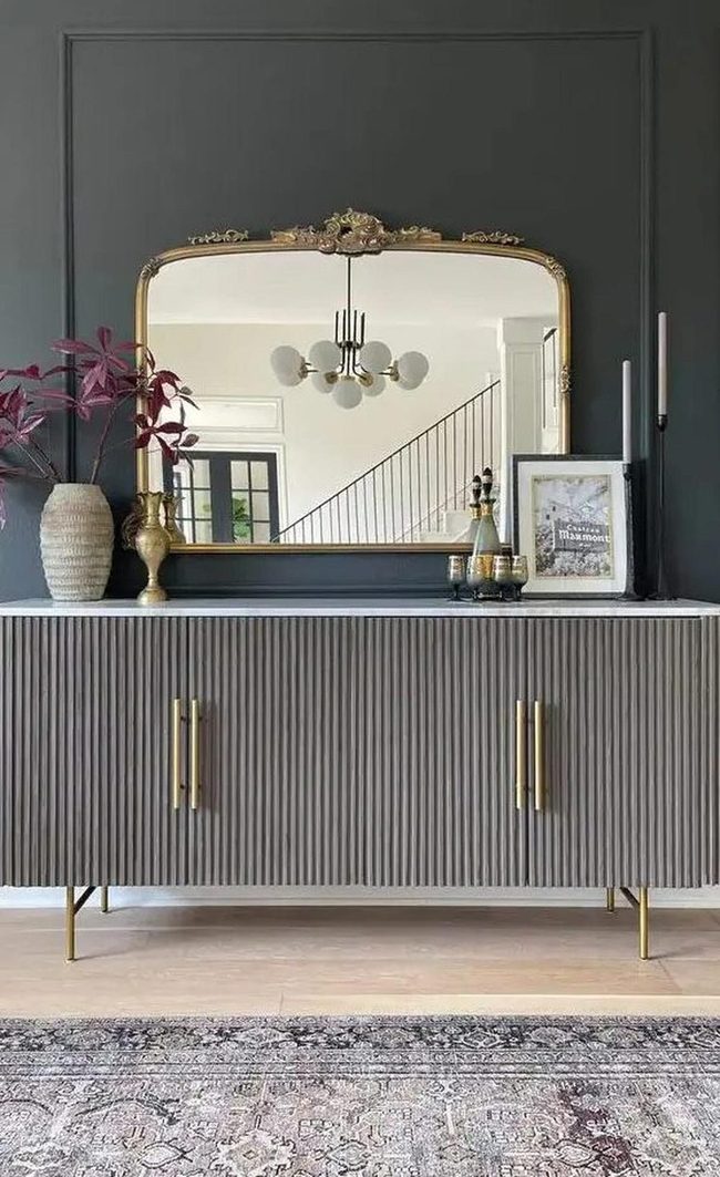 Gray Sideboard, Gold-Trimmed Sophistication