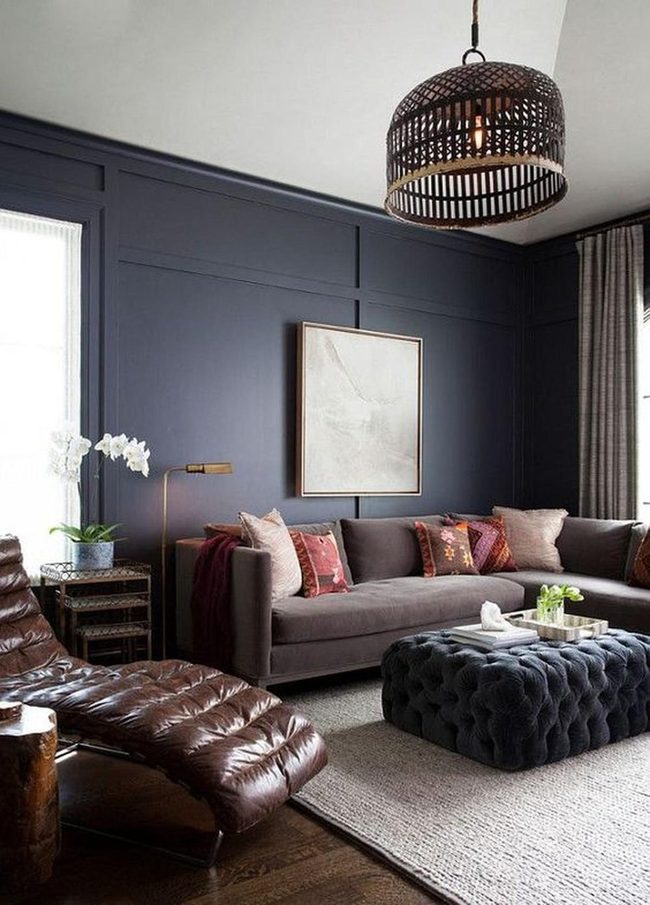 Charcoal Sofa Meets Navy Walls