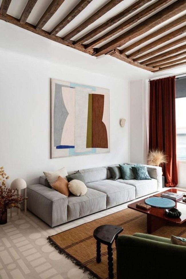 Exposed Wood Beams With Rust Accents