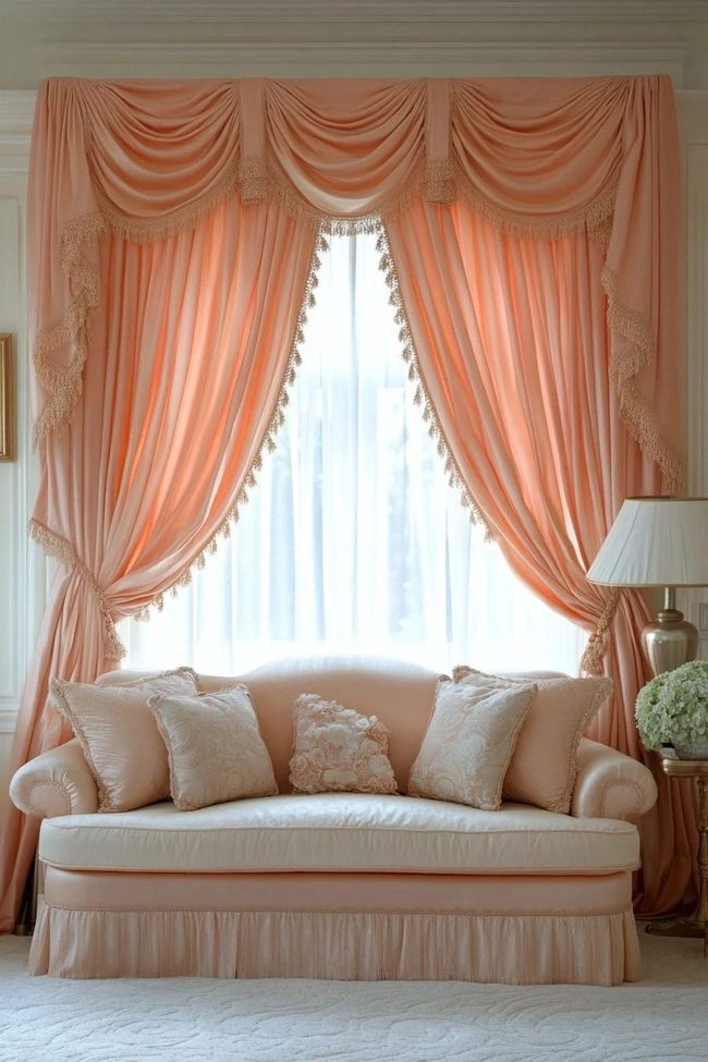 Peach Drapes And Plush Comfort