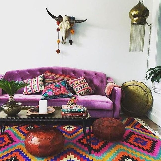 Purple Couch Meets Geometric Rug