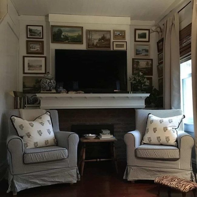 Brick Fireplace Gallery Wall Living