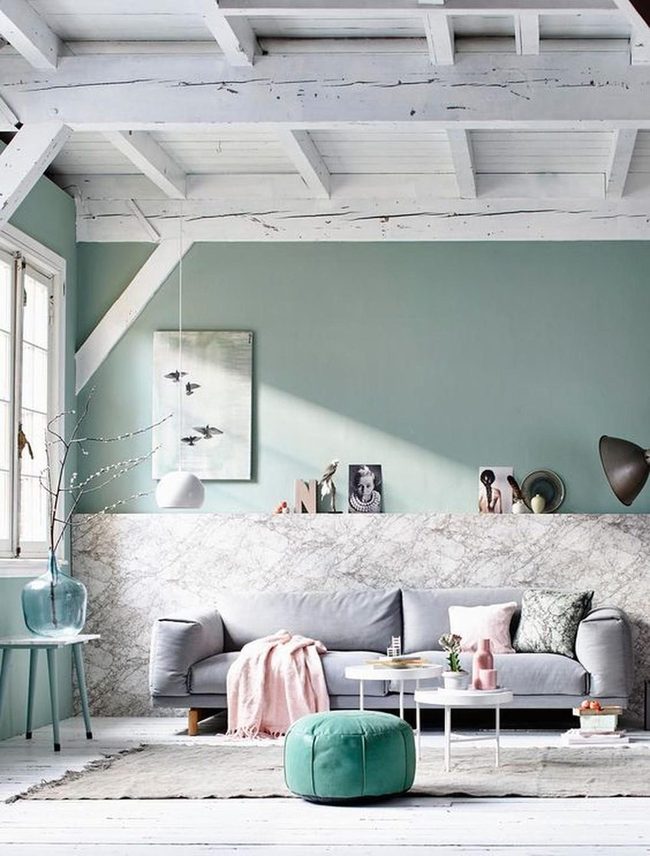 Green Walls White Wooden Beams