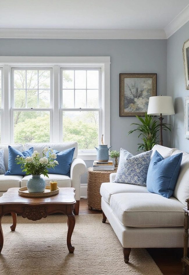 Blue And Grey Coastal Living Room Ideas