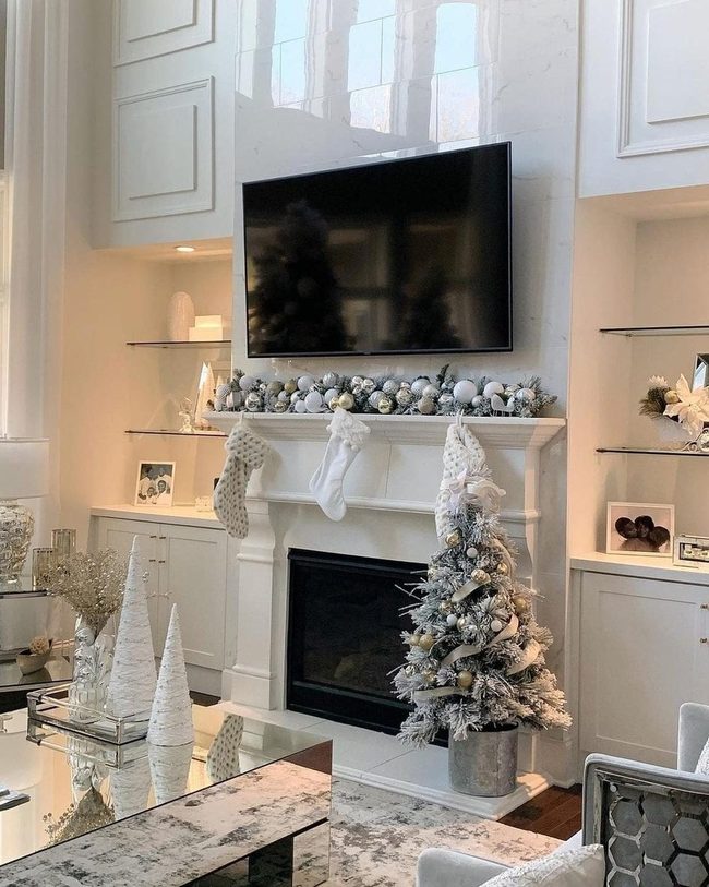 Marble Fireplace Silver Ornaments Shimmer