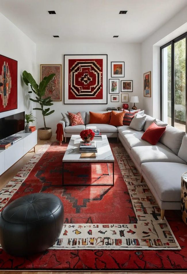 Red Rug Grounds Modern Gallery Wall