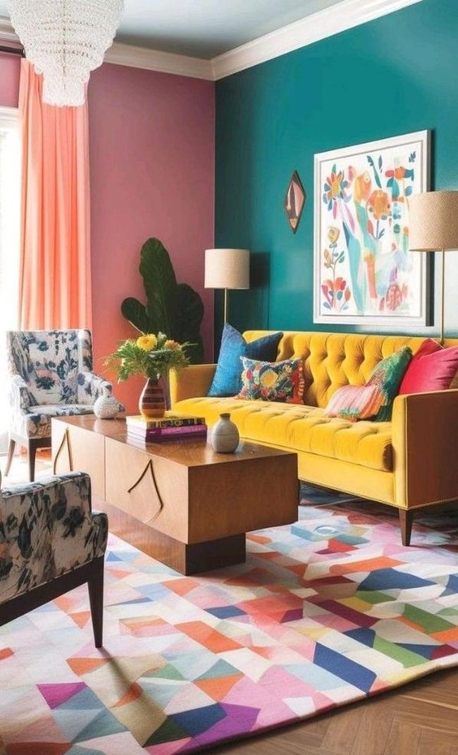 Teal Pink Yellow Floral Rooms