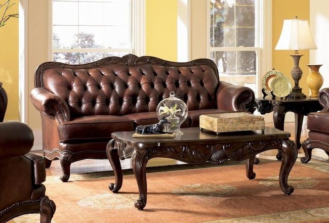 Carved Wood Chesterfield Statement Sofa