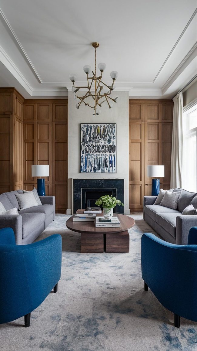 Gray Sofa Blue Armchairs Concrete