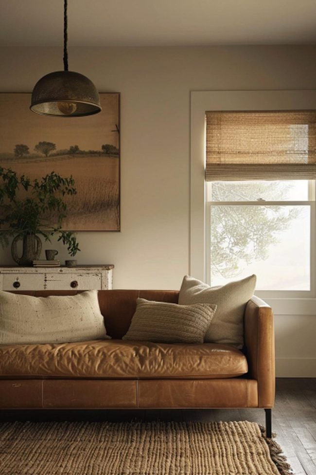 Tan Leather Sofa Sitting Room