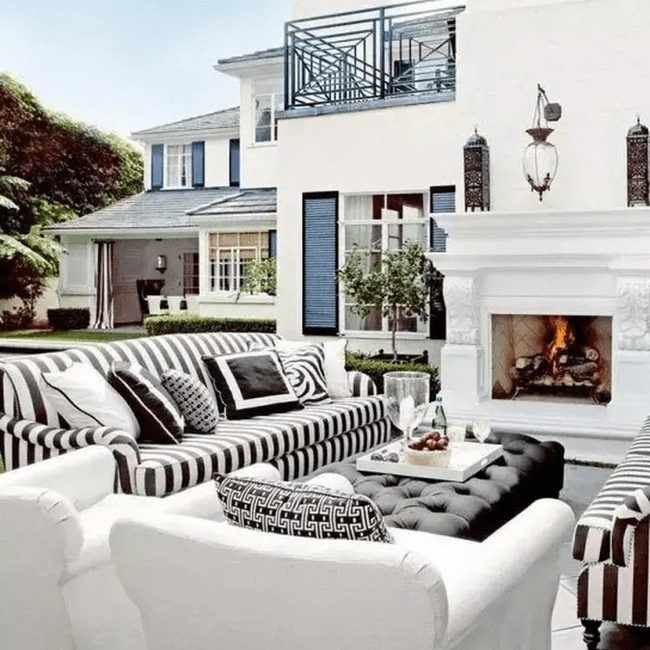 Black And White Striped Patio Gathering