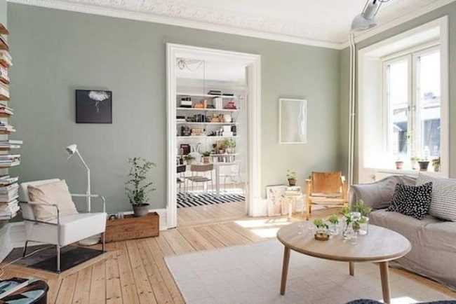 Green Walls, Natural Light, Wood Floors