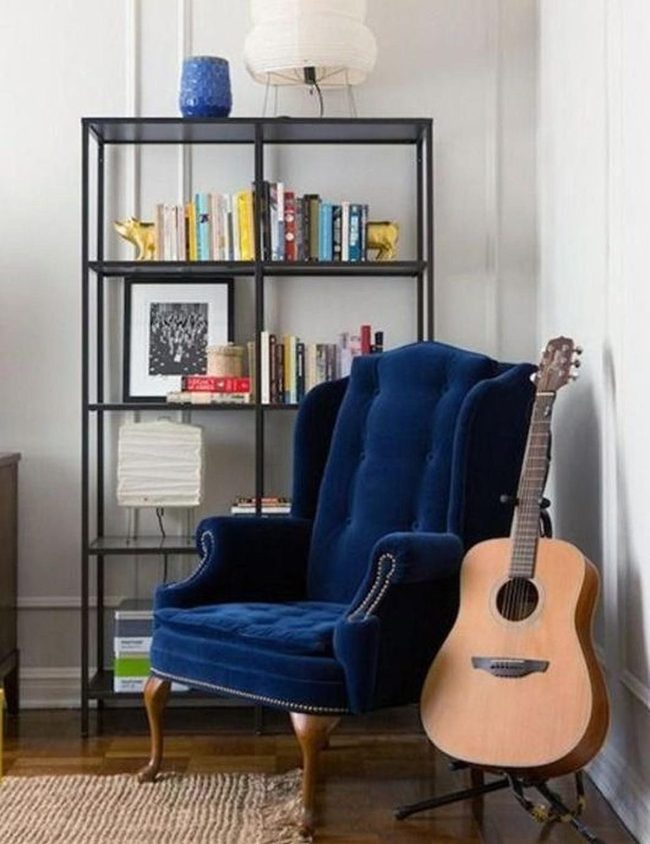 Deep Blue Armchair Reading Nook