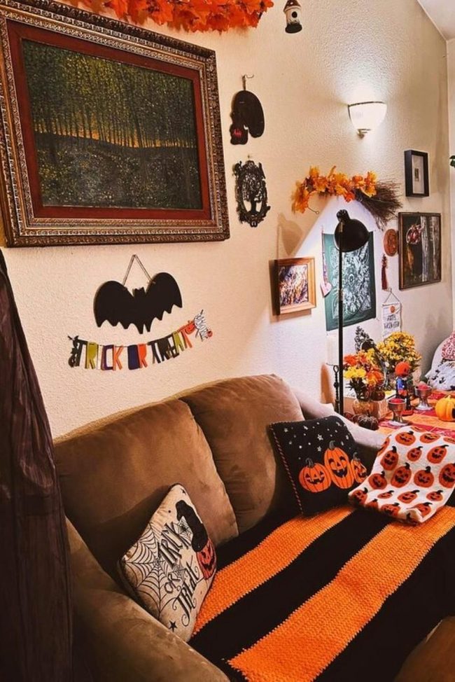 Pumpkin Orange Brown Living Room