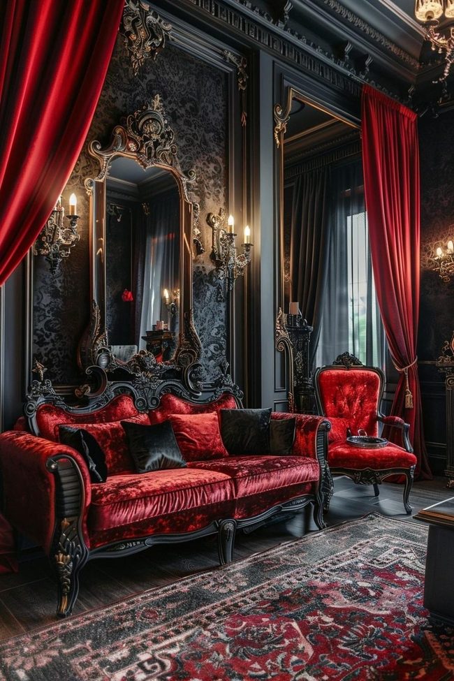 Crimson Velvet Gothic Interior