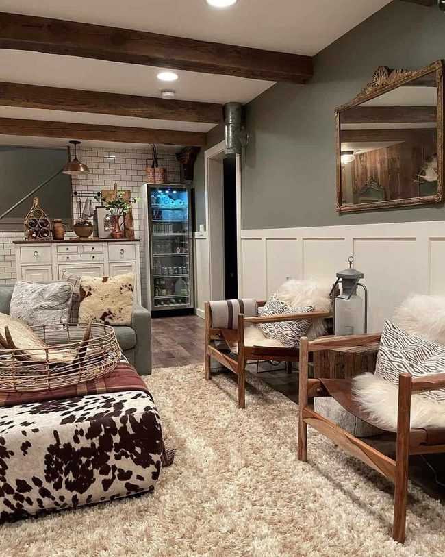 Army Green Basement With Cowhide Focus