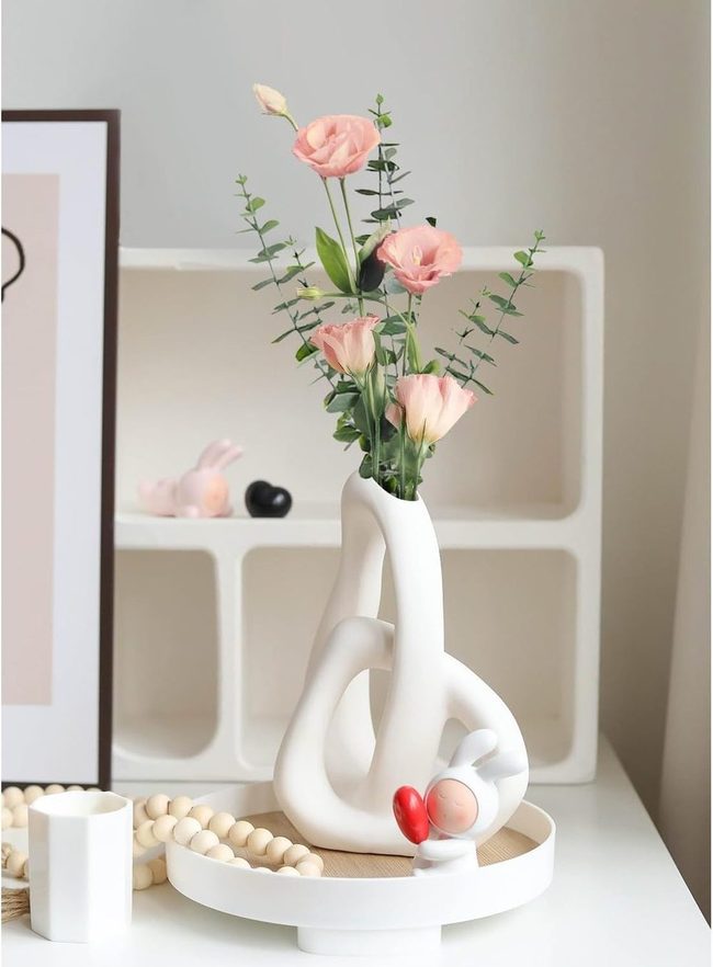 Sculptural Vase With Pastel Blooms