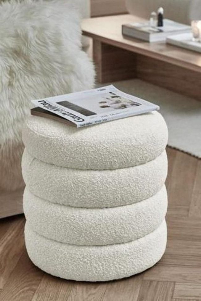 Plush White Stool Anchors Warm Wood