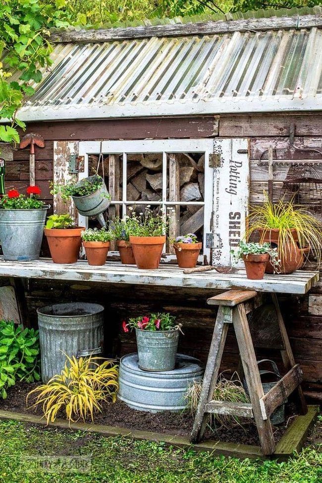 Weathered Door Potting Bench