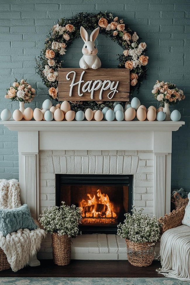 Pastel Garland Easter Mantel Display