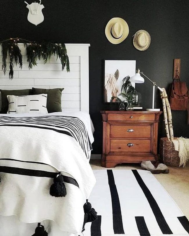 Black Wall Geometry Bedroom