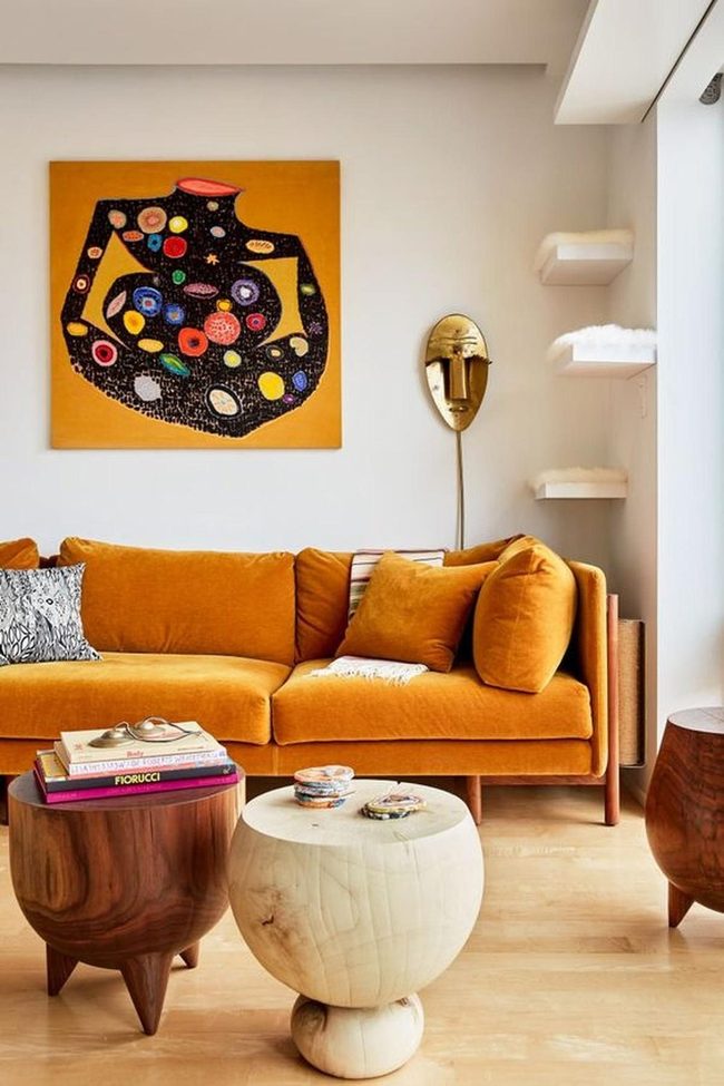 Bold Orange Sofas, Geometric Art