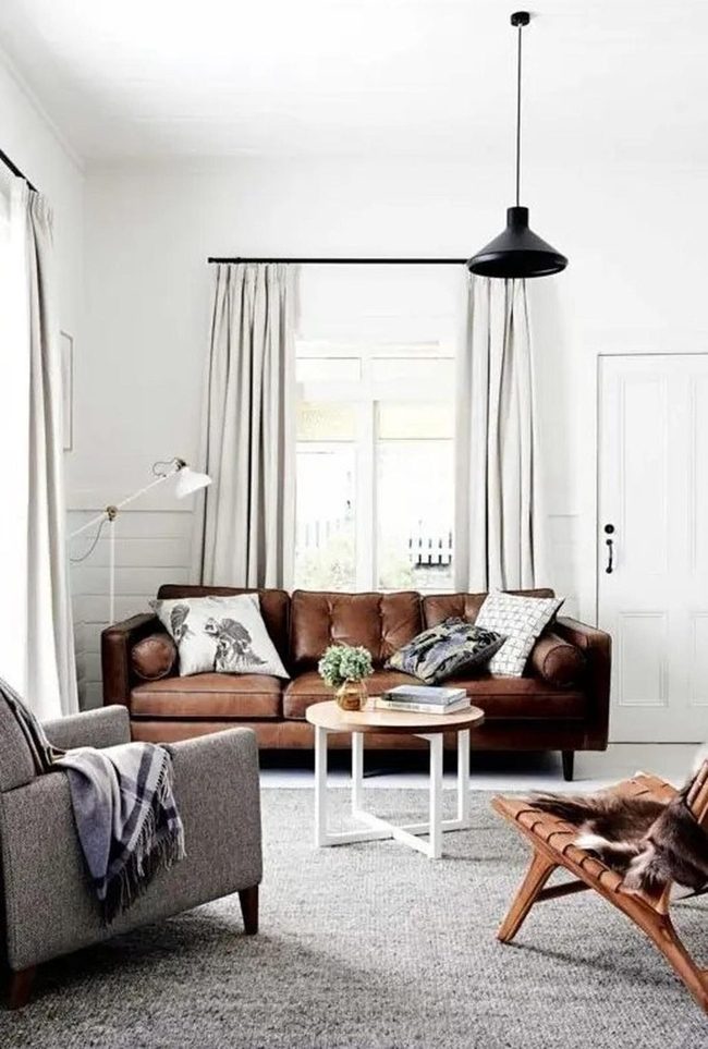 Brown Leather Meets Soft Gray Comfort