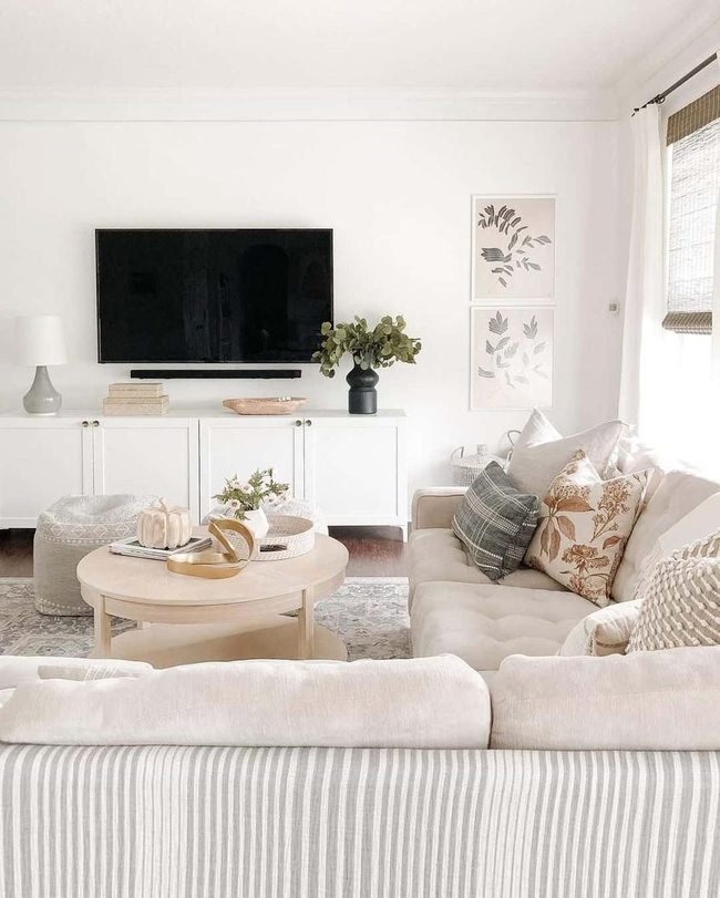 Light Wood And White Living Room Layout