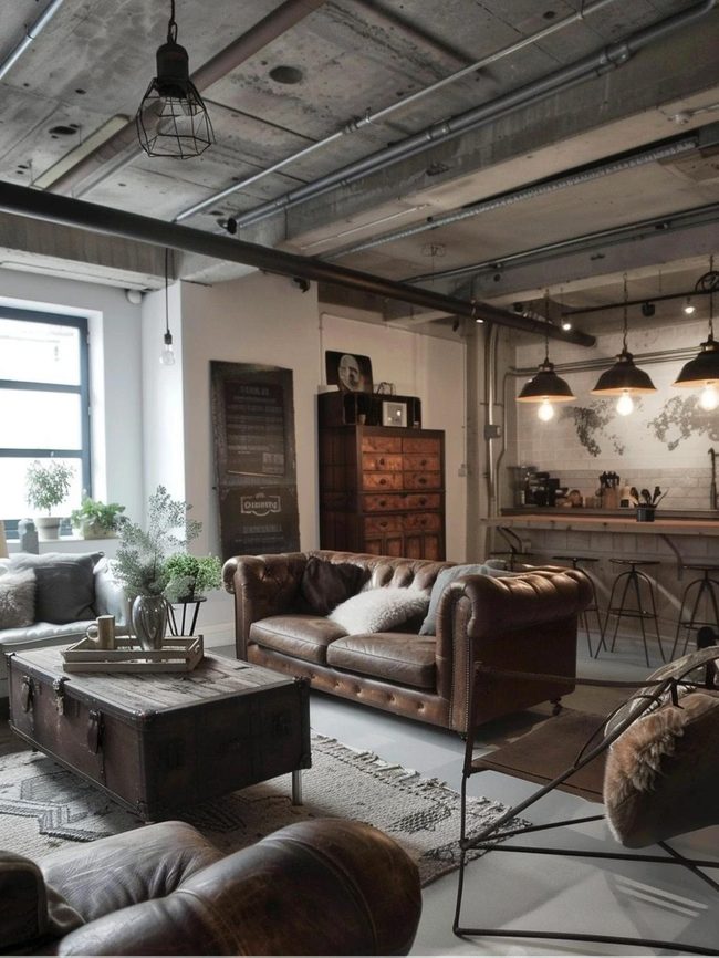 Vintage Metal and Reclaimed Oak Living Space