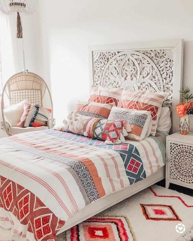 White Bed With Orange Geometric Energy