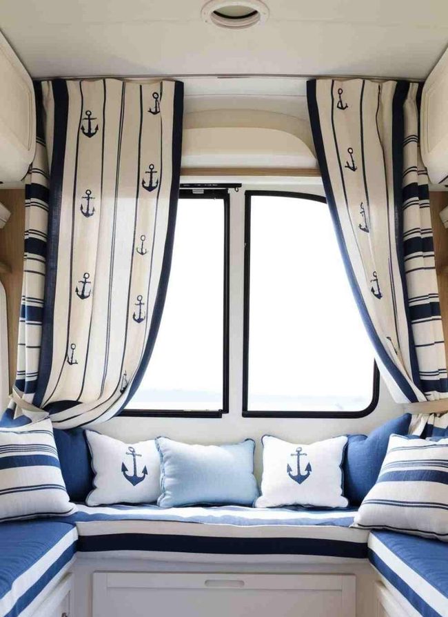 Navy Striped Anchor Curtains