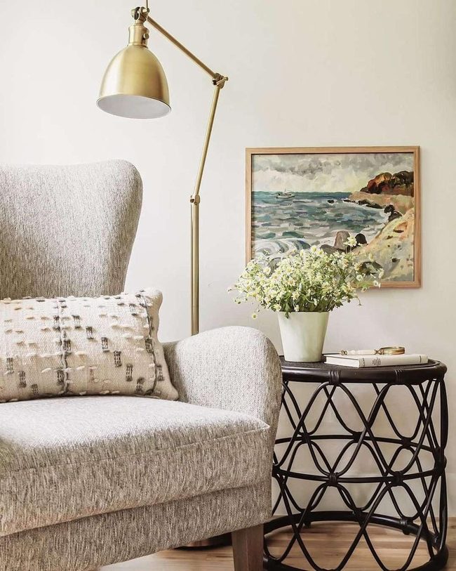 Gold Lamp Gray Chair Reading Corner