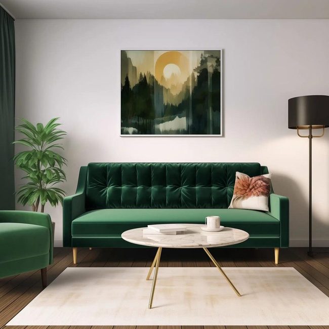 Deep Green Velvet Midcentury Focal Point