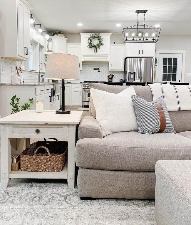 White Wood Table With Black Lamp Statement