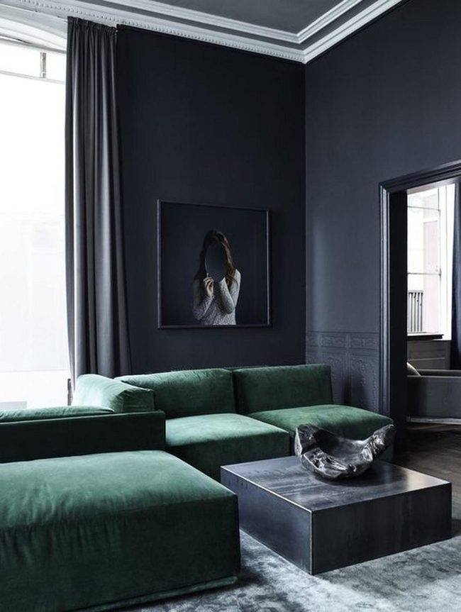 Deep Green Sectional Meets Bold Walls