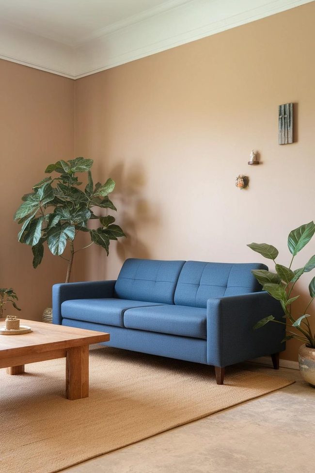 Blue Sofa Meets Lush Green Plants