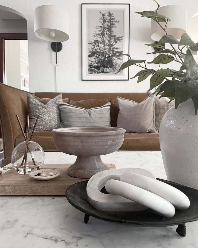 Marble Table With Carved Bowl Centerpiece