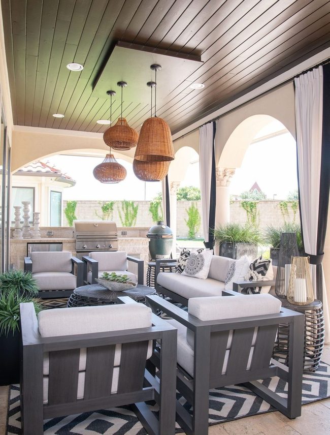 Woven Rattan Pendants Over Gray