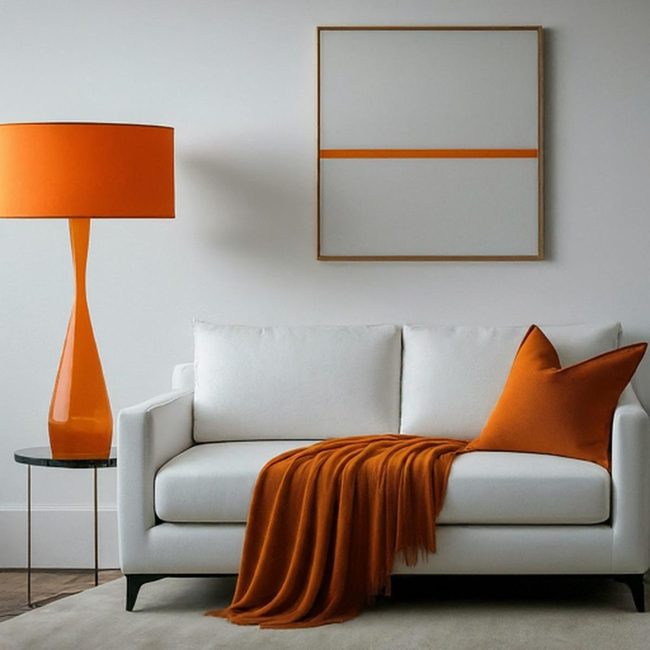 Orange Accents Transform Neutral Living Rooms