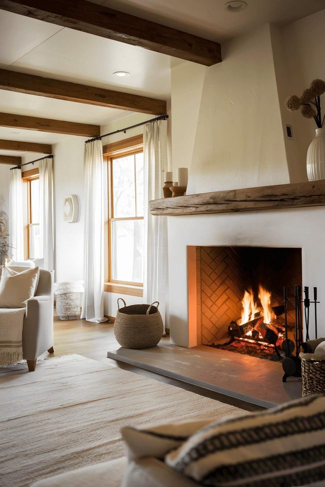 Wooden Fireplace Mantel Living Room Warmth